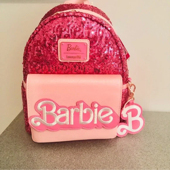 Barbie Loungefly pink sequin backpack NEW Barbie Loungefly 65th Anniversary Exclusive Sequin Logo Mini  main image 2